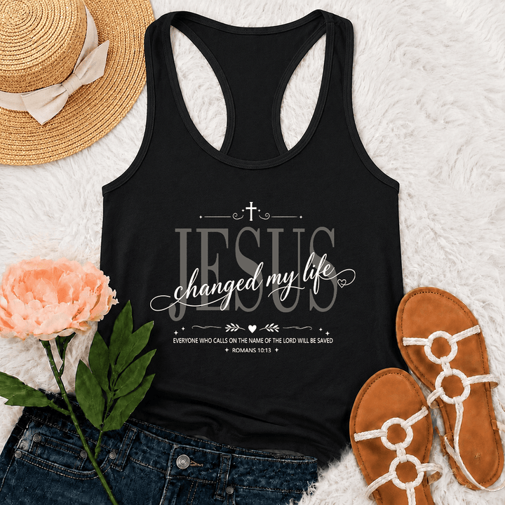 Christianartworkshop Débardeur dos nageur avec croix, cœur et inscription « Jésus a changé ma vie » (double police, Romains 10:13). - Noir - 2XL - image 3