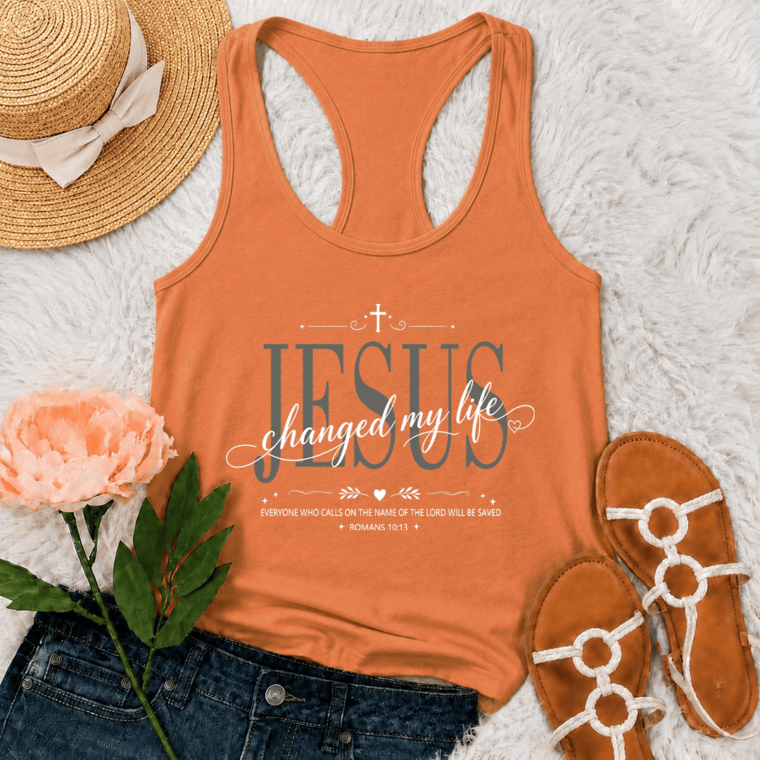 Christianartworkshop Débardeur dos nageur avec croix, cœur et inscription « Jésus a changé ma vie » (double police, Romains 10:13). - Orange - 2XL - image 18