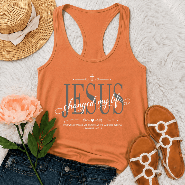 Christianartworkshop Débardeur dos nageur avec croix, cœur et inscription « Jésus a changé ma vie » (double police, Romains 10:13). - Orange - 2XL - image 18