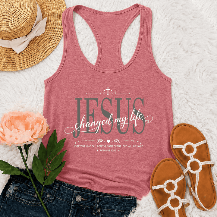 Christianartworkshop Débardeur dos nageur avec croix, cœur et inscription « Jésus a changé ma vie » (double police, Romains 10:13). - Rose - 2XL - image 0
