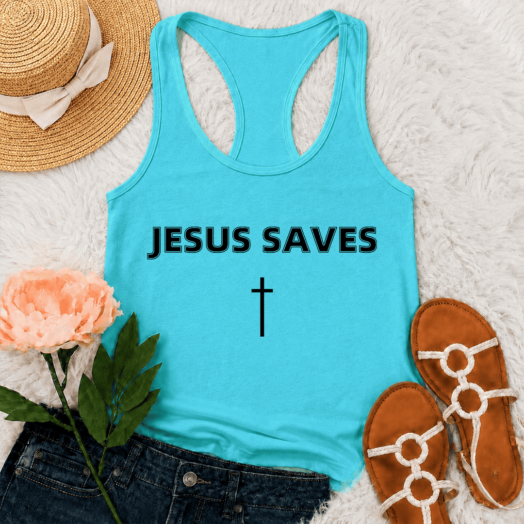 Christianartworkshop Débardeur dos nageur à motif minimaliste avec croix verticale simple et inscription « Jésus sauve » en lettres capitales. - Menthe - 2XL - image 0