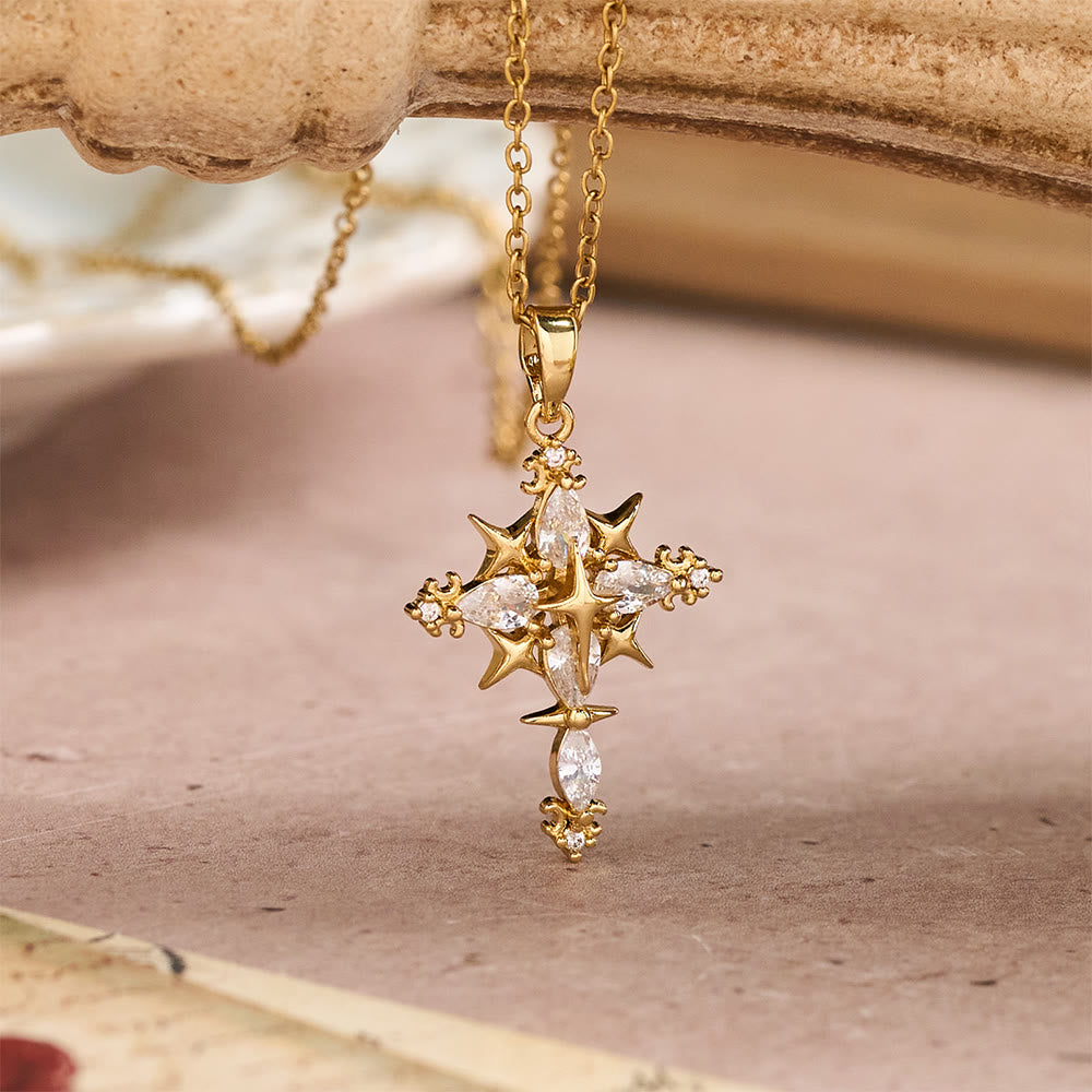 Collier pendentif croix sacrée en cristal marquise Star Accent de Christianartworkshop : emblème intemporel d’une foi céleste rayonnante - image 2