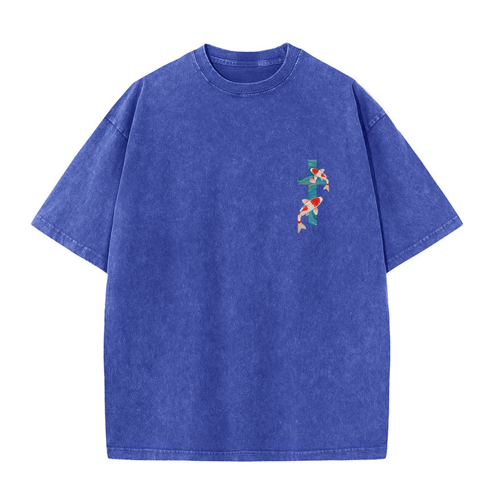 Christianartworkshop T-shirt unisexe double face lavé avec inscription en arc de cercle, motif floral de carpes koï orientales (Ésaïe 43:2). - image 17