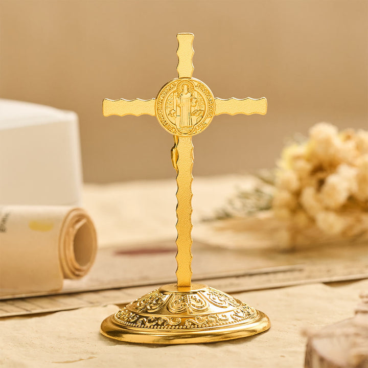 Christianartworkshop Crucifix de bureau Saint Benoît INRI : un symbole quotidien de protection et de rédemption sacrées - image 3