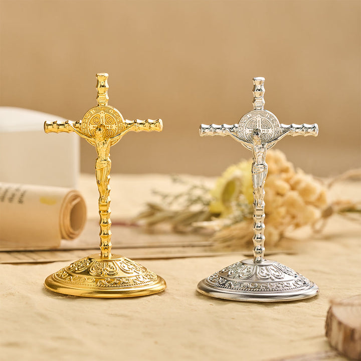 Christianartworkshop Crucifix de bureau Saint Benoît INRI : un symbole quotidien de protection et de rédemption sacrées - image 1