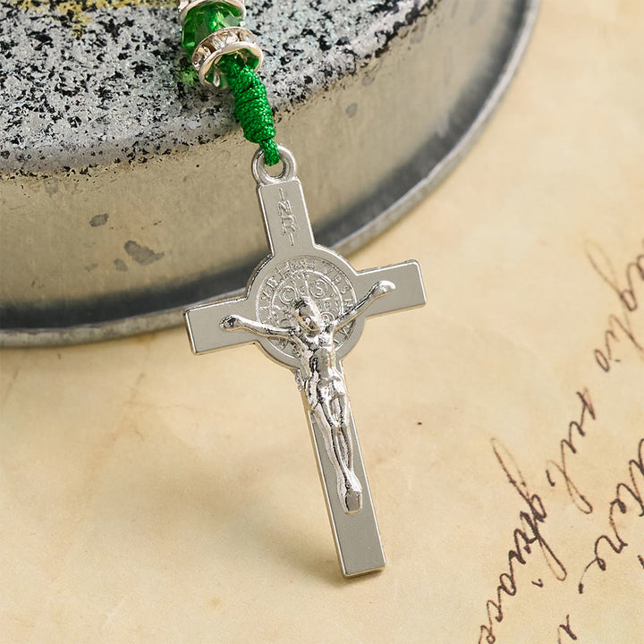 Christianartworkshop Chapelet à perles rondes transparentes émeraude avec plaques à l'effigie de saint Patrick et crucifix INRI - image 4