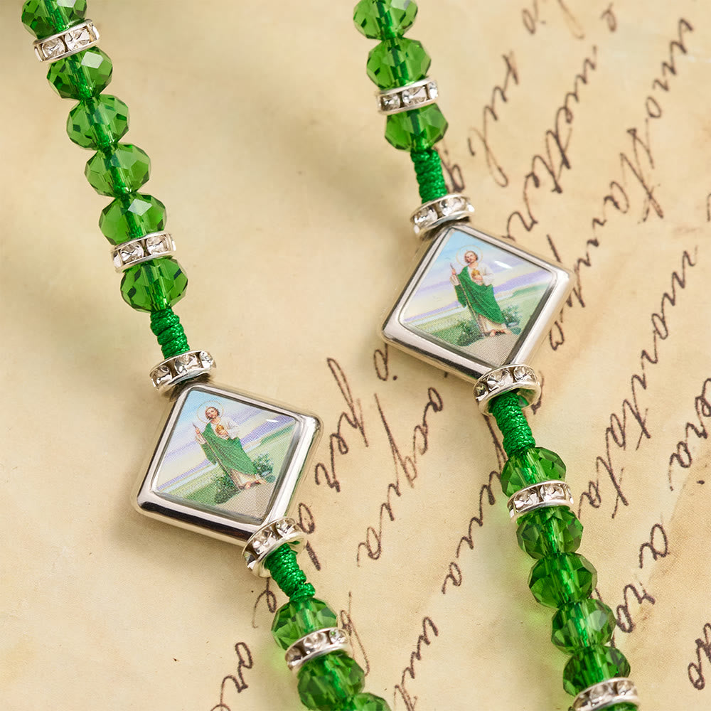 Christianartworkshop Chapelet à perles rondes transparentes émeraude avec plaques à l'effigie de saint Patrick et crucifix INRI - image 5