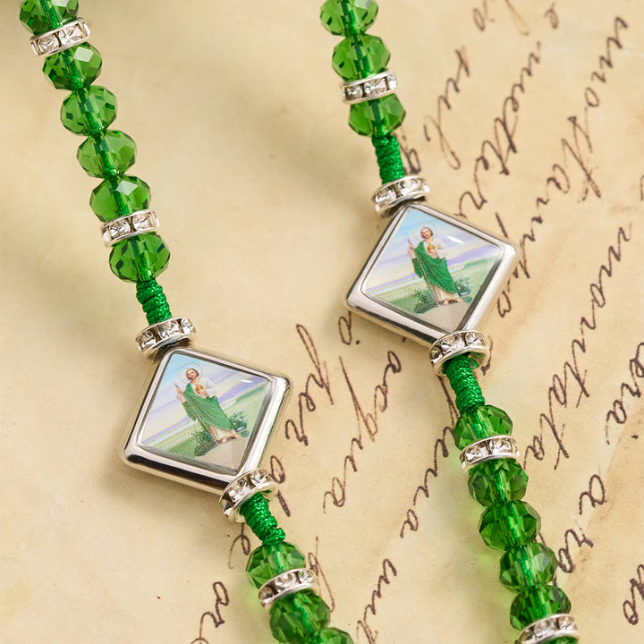 Christianartworkshop Chapelet à perles rondes transparentes émeraude avec plaques à l'effigie de saint Patrick et crucifix INRI - image 5