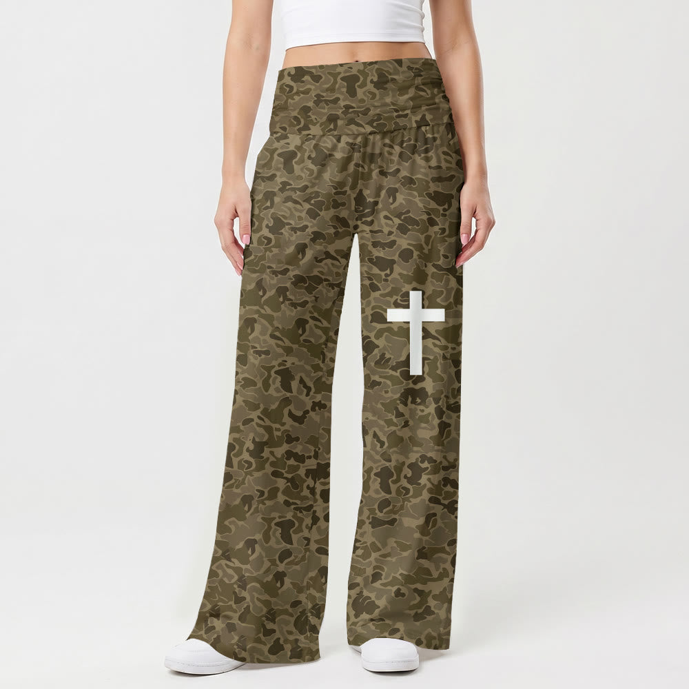Pantalon Christianartworkshop à imprimé camouflage tons terre, motif croisé vertical uni sur la cuisse, taille haute, jambes larges et stretch - US22, UK/AU26, EU54 (6XL) - image 0