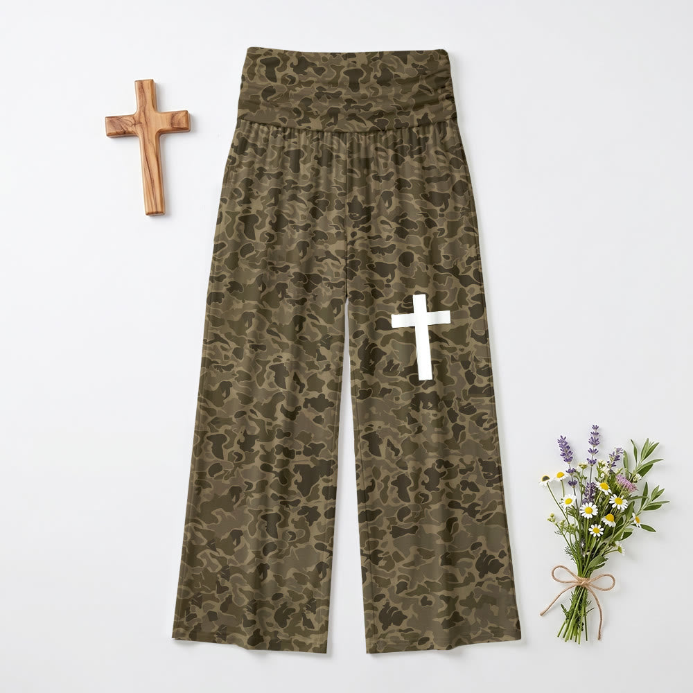 Pantalon Christianartworkshop à imprimé camouflage tons terre, motif croisé vertical uni sur la cuisse, taille haute, jambes larges et stretch - image 2