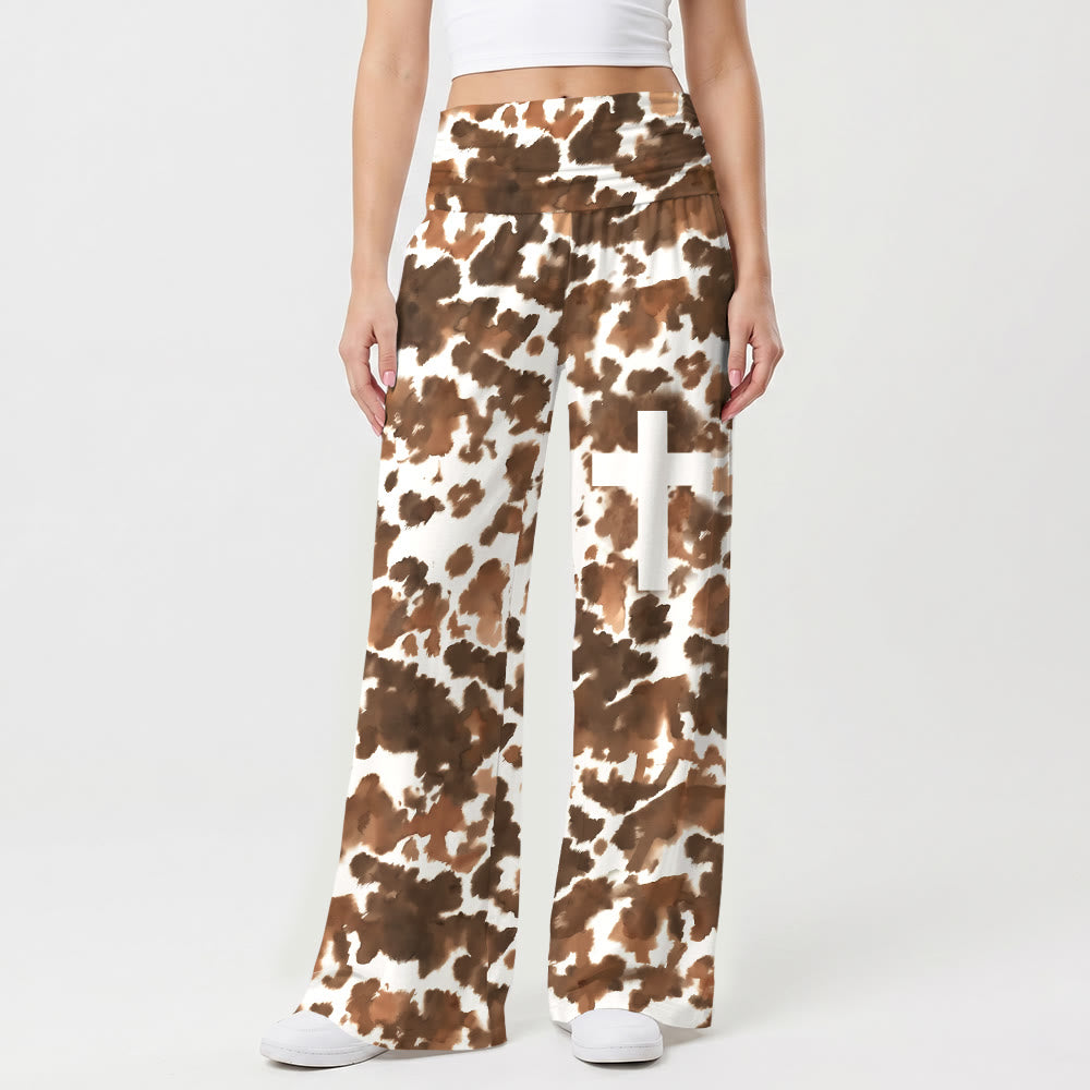 Pantalon Christianartworkshop à imprimé vache intégral, blanc uni, motif croisé vertical sur la cuisse, taille haute et jambes larges, revers. - US22, UK/AU26, EU54 (6XL) - image 0