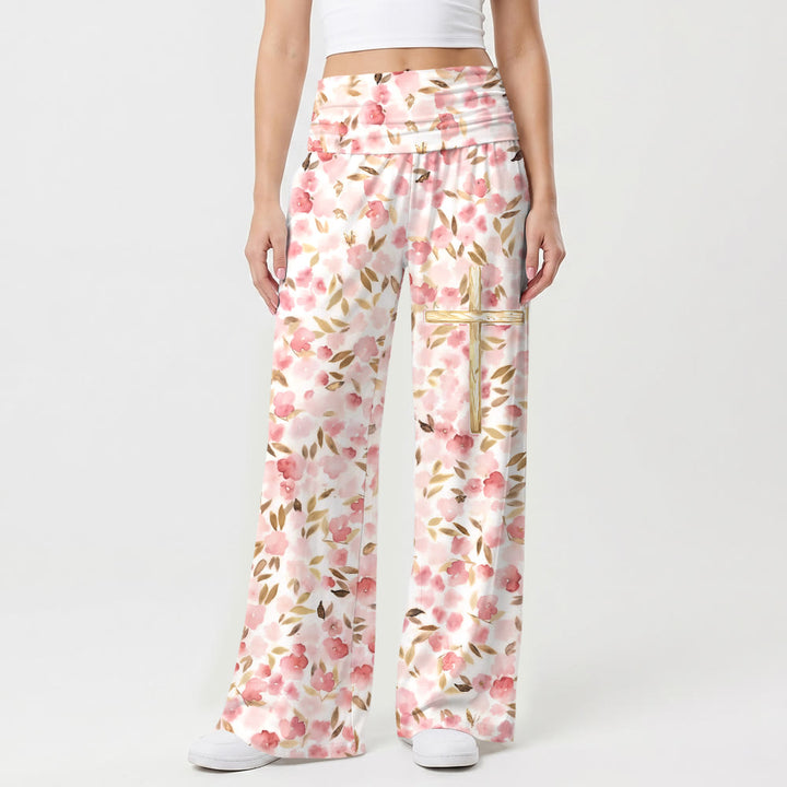 Pantalon taille haute à jambes larges, imprimé feuille blush aquarelle Christianartworkshop - US22, UK/AU26, EU54 (6XL) - image 0
