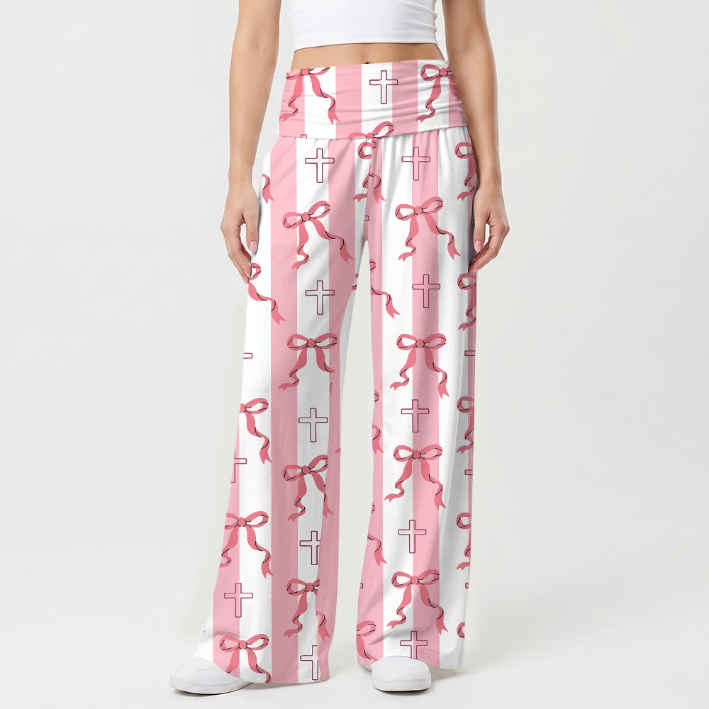 Pantalon à rayures verticales, nœud papillon et imprimé croix, taille haute et jambes larges, revers , Christianartworkshop - US22, UK/AU26, EU54 (6XL) - image 0