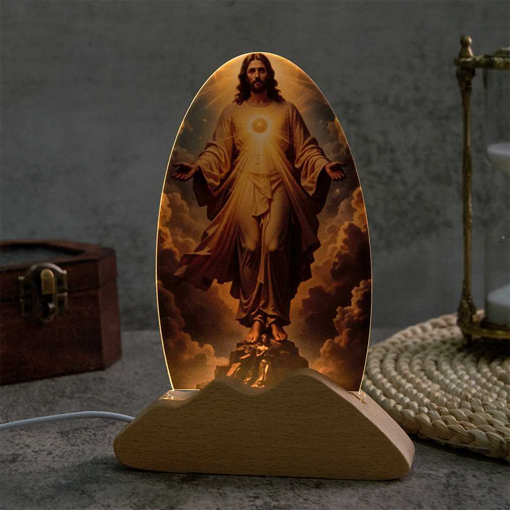 Christianartworkshop Lampe de table à motif de rayonnement divin et de ciel nuageux, imprimée sur un imprimé sacré, veilleuse apaisante pour un repos réparateur. - image 4