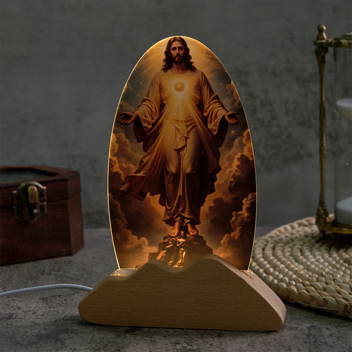 Christianartworkshop Lampe de table à motif de rayonnement divin et de ciel nuageux, imprimée sur un imprimé sacré, veilleuse apaisante pour un repos réparateur. - image 4