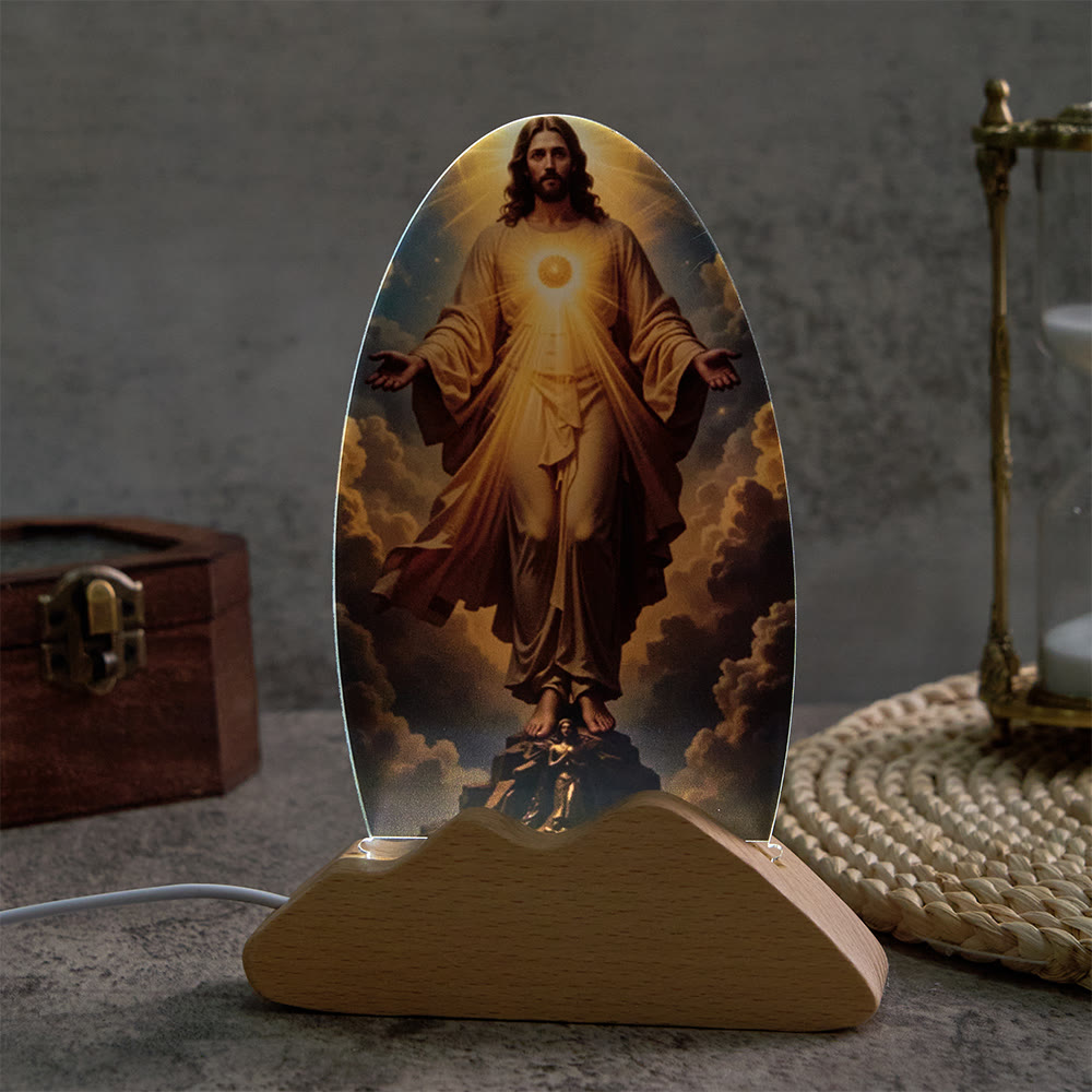 Christianartworkshop Lampe de table à motif de rayonnement divin et de ciel nuageux, imprimée sur un imprimé sacré, veilleuse apaisante pour un repos réparateur. - image 3