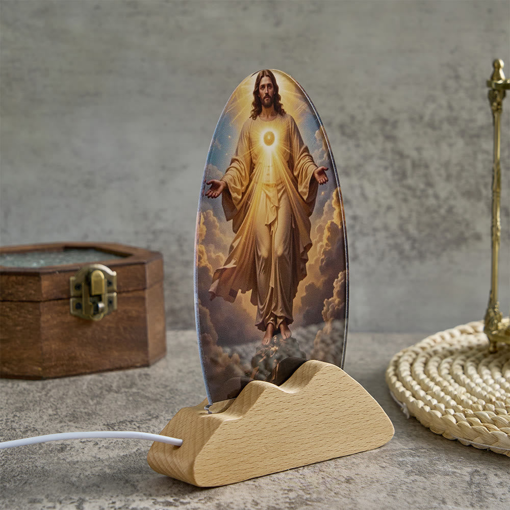 Christianartworkshop Lampe de table à motif de rayonnement divin et de ciel nuageux, imprimée sur un imprimé sacré, veilleuse apaisante pour un repos réparateur. - image 1
