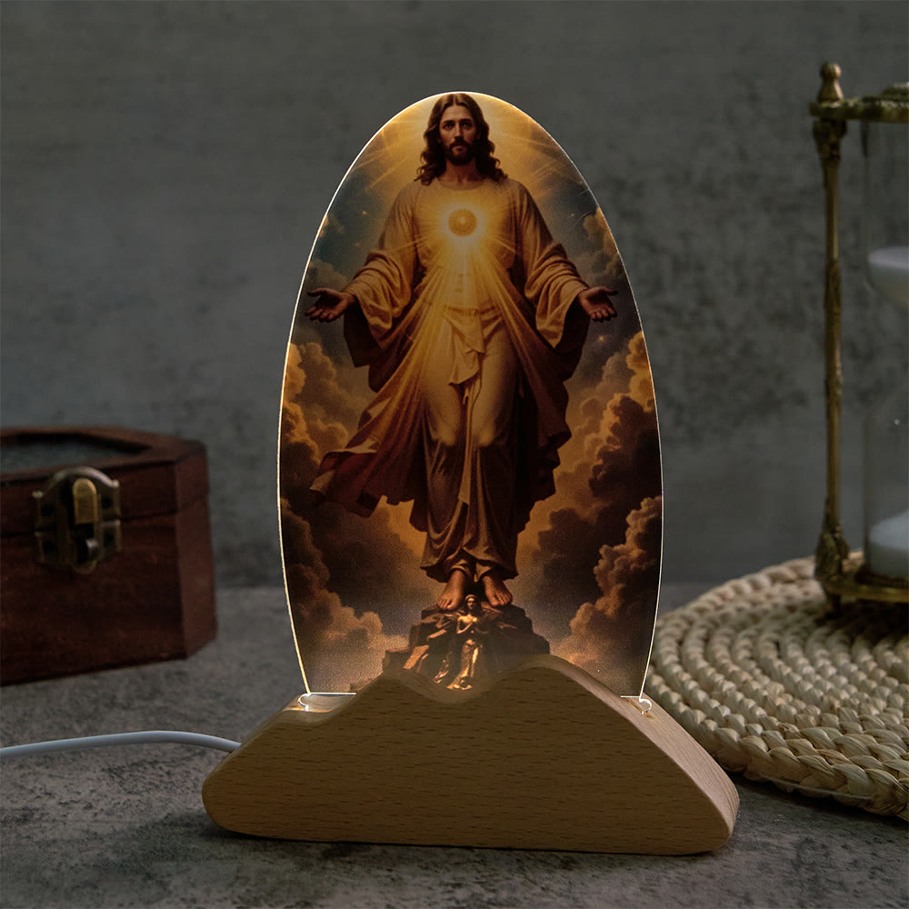Christianartworkshop Lampe de table à motif de rayonnement divin et de ciel nuageux, imprimée sur un imprimé sacré, veilleuse apaisante pour un repos réparateur. - image 2