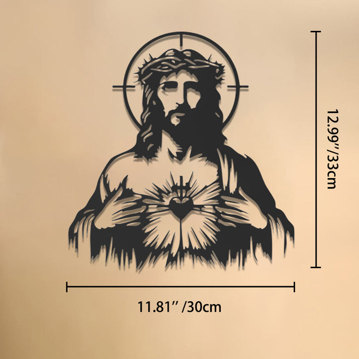 Christianartworkshop Décoration murale en métal représentant la silhouette de la couronne d'épines et du Sacré-Cœur de Jésus : emblème intemporel de la compassion divine infinie - 11,81''*12,99''*0,04''/30cm*33cm*0,1cm - image 6