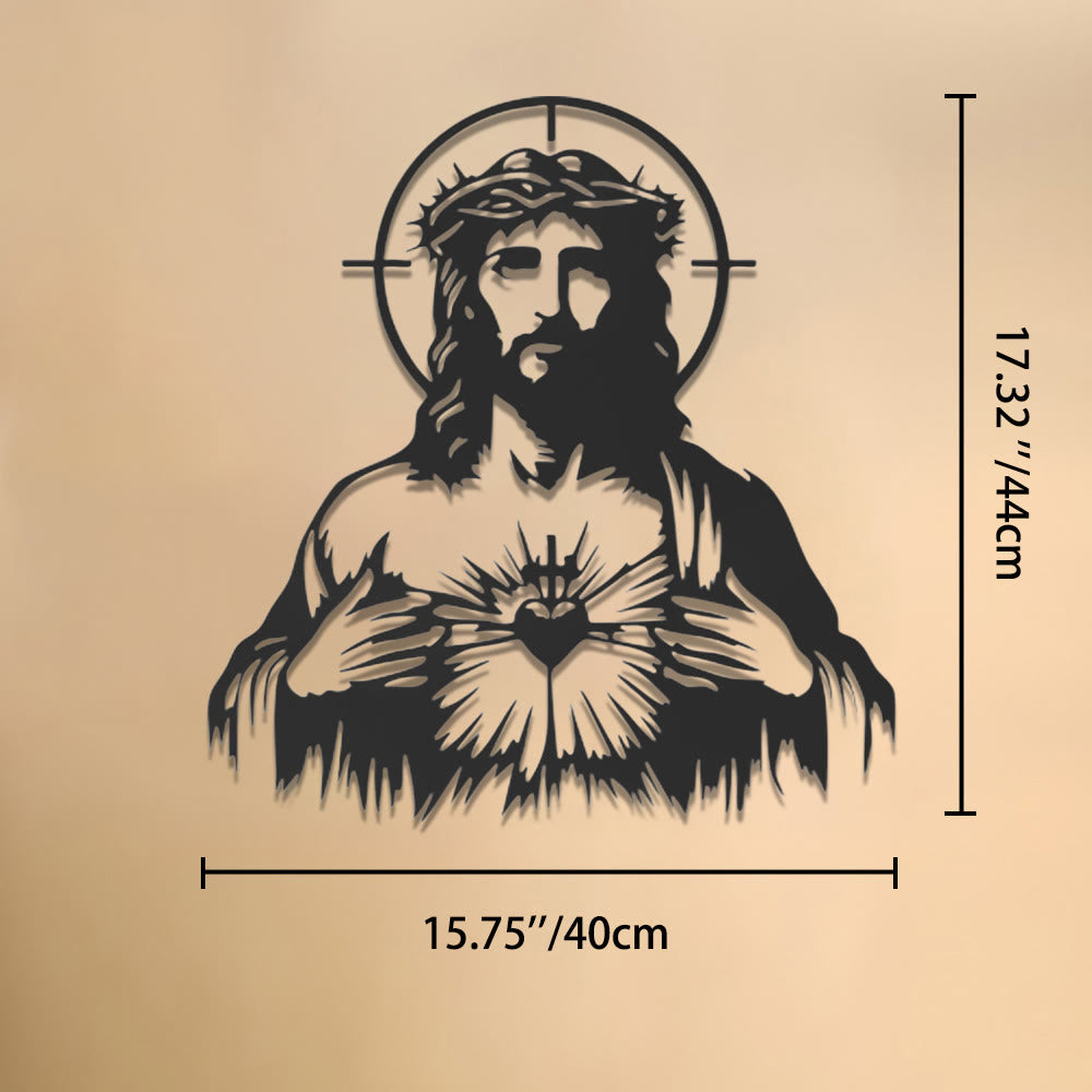 Christianartworkshop Décoration murale en métal représentant la silhouette de la couronne d'épines et du Sacré-Cœur de Jésus : emblème intemporel de la compassion divine infinie - 15,75''*17,32''*0,04''/40cm*44cm*0,1cm - image 7