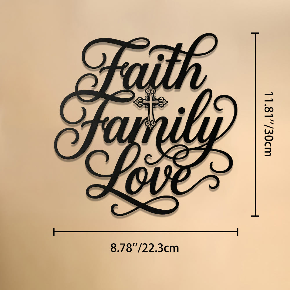 Christianartworkshop Croix décorative en métal avec inscription « Foi, Famille, Amour » : emblème intemporel de la bénédiction sacrée du foyer - 8,78''*11,81''*0,04''/22,3 cm*30 cm*0,1 cm - image 7