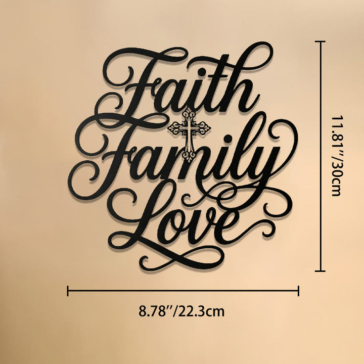 Christianartworkshop Croix décorative en métal avec inscription « Foi, Famille, Amour » : emblème intemporel de la bénédiction sacrée du foyer - 8,78''*11,81''*0,04''/22,3 cm*30 cm*0,1 cm - image 7