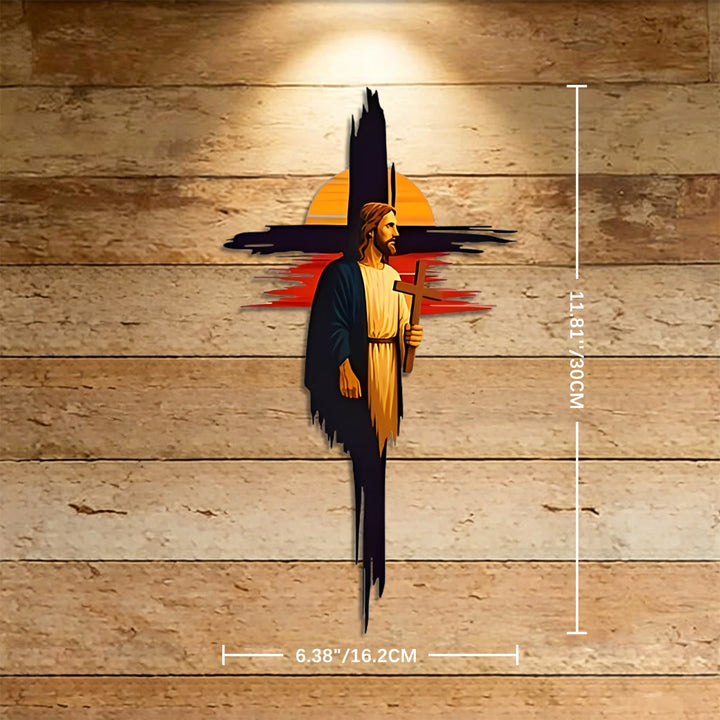Christianartworkshop Décoration murale en métal Croix effet pinceau, Jésus au coucher du soleil : Emblème intemporel de la grâce rédemptrice sacrée - 6,38''*11,81''*0,04''/16,2 cm*30 cm*0,1 cm - image 5