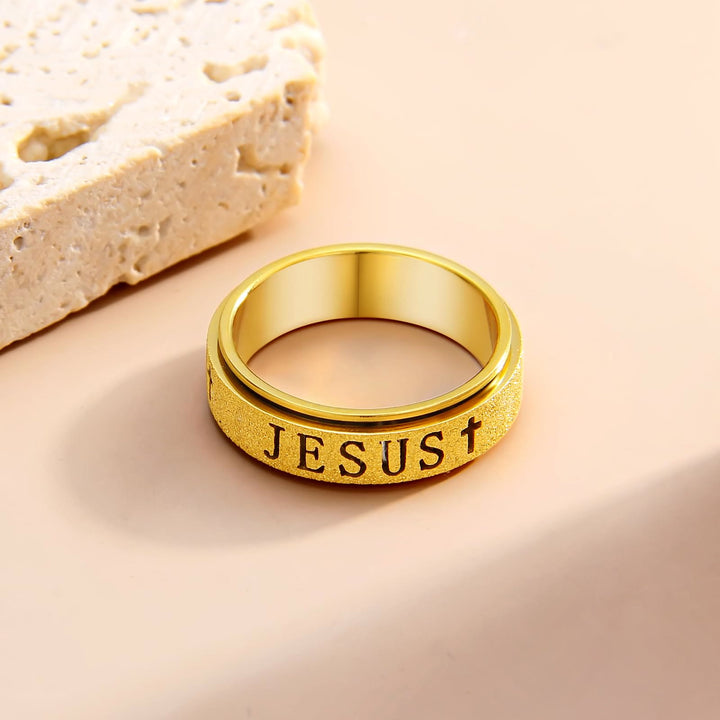 Christianartworkshop Bague anti-anxiété avec croix gravée du texte de Jésus : emblème intemporel d’une foi sacrée inébranlable - image 6