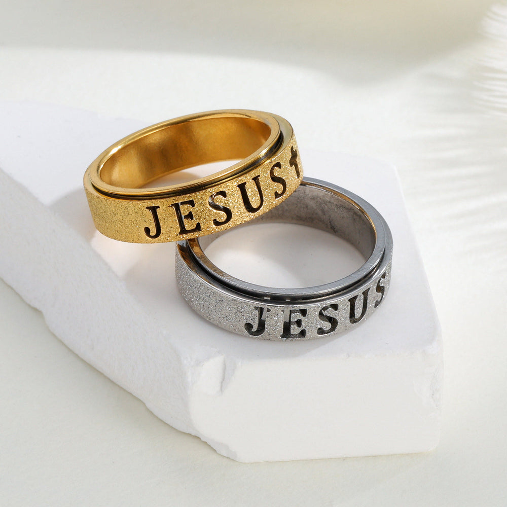 Christianartworkshop Bague anti-anxiété avec croix gravée du texte de Jésus : emblème intemporel d’une foi sacrée inébranlable - image 1