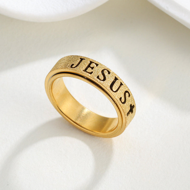 Christianartworkshop Bague anti-anxiété avec croix gravée du texte de Jésus : emblème intemporel d’une foi sacrée inébranlable - Doré - 10 US - image 4
