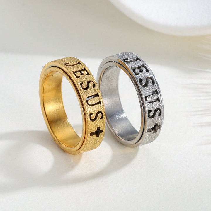 Christianartworkshop Bague anti-anxiété avec croix gravée du texte de Jésus : emblème intemporel d’une foi sacrée inébranlable - image 2