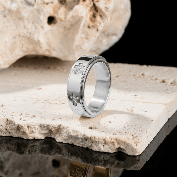 Christianartworkshop Bague anti-anxiété à double couche avec croix rotative : emblème intemporel d’un refuge céleste éternel - image 6