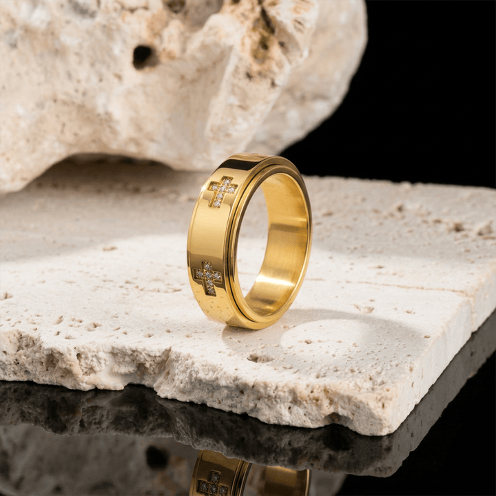 Christianartworkshop Bague anti-anxiété à double couche avec croix rotative : emblème intemporel d’un refuge céleste éternel - image 4