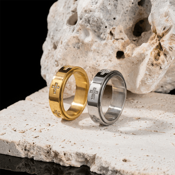 Christianartworkshop Bague anti-anxiété à double couche avec croix rotative : emblème intemporel d’un refuge céleste éternel - image 1