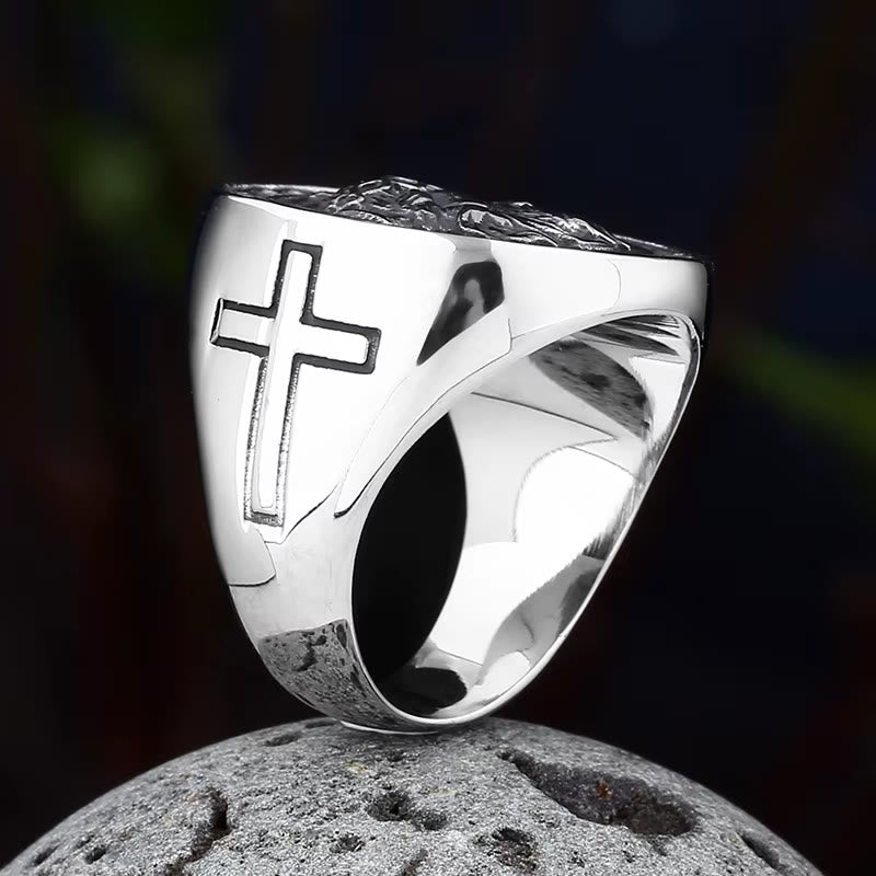 Christianartworkshop Bague chevalière ronde à plaque, ornée d'une couronne d'épines et d'un parchemin représentant Jésus : emblème intemporel d'une foi sacrée inébranlable - image 8
