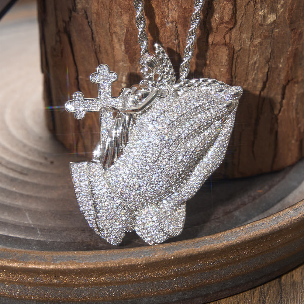 Christianartworkshop Collier pendentif croix pavée de pierres précieuses : emblème intemporel de l'amour sacrificiel et tendre - Argent - image 3