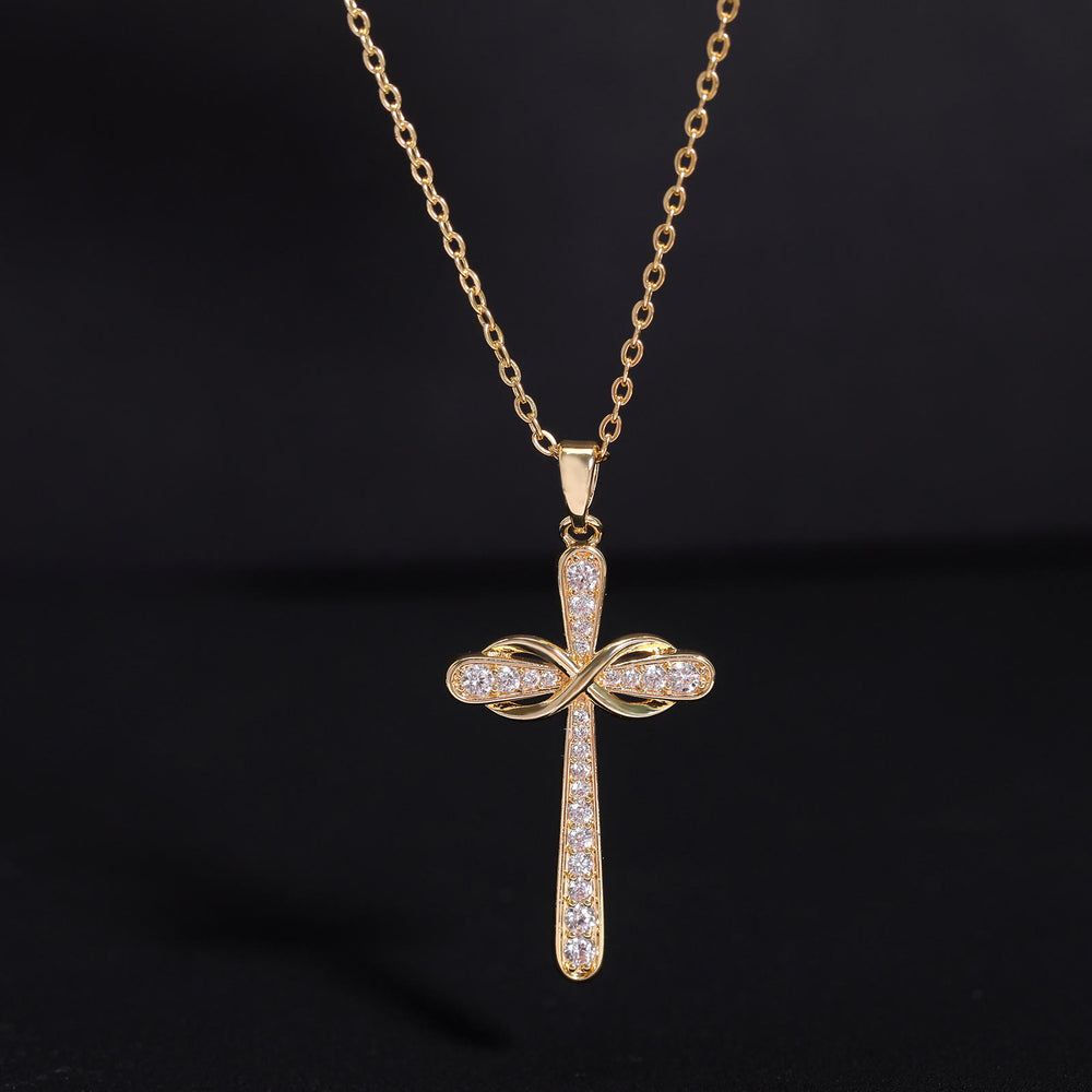 Christianartworkshop Collier Croix Pavé Symbole de l'Infini : Emblème Intemporel de Douce Paix Céleste - image 1