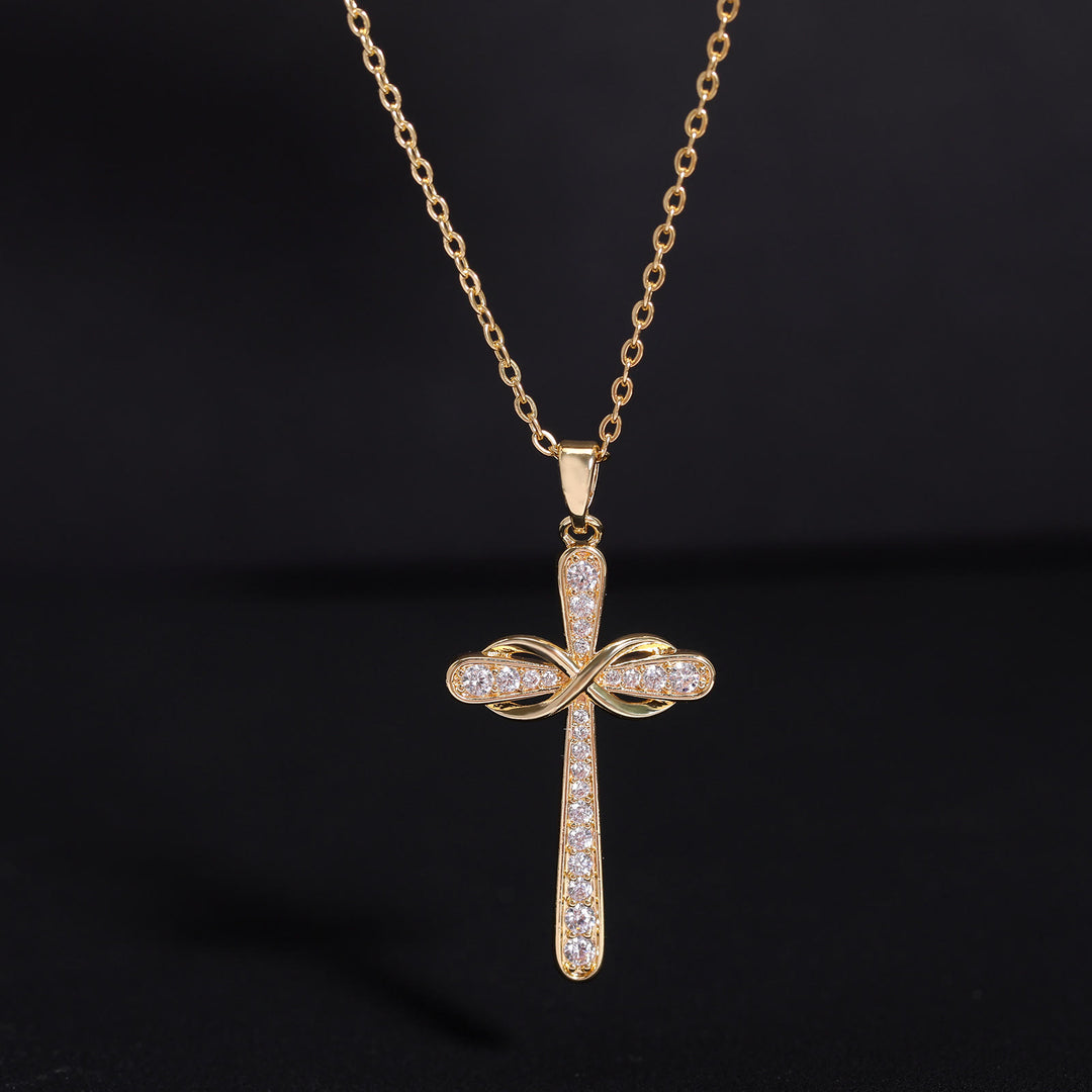 Christianartworkshop Collier Croix Pavé Symbole de l'Infini : Emblème Intemporel de Douce Paix Céleste - image 1
