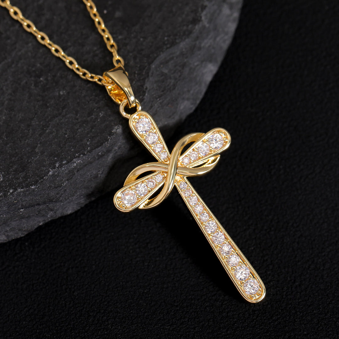 Christianartworkshop Collier Croix Pavé Symbole de l'Infini : Emblème Intemporel de Douce Paix Céleste - Croix - image 0