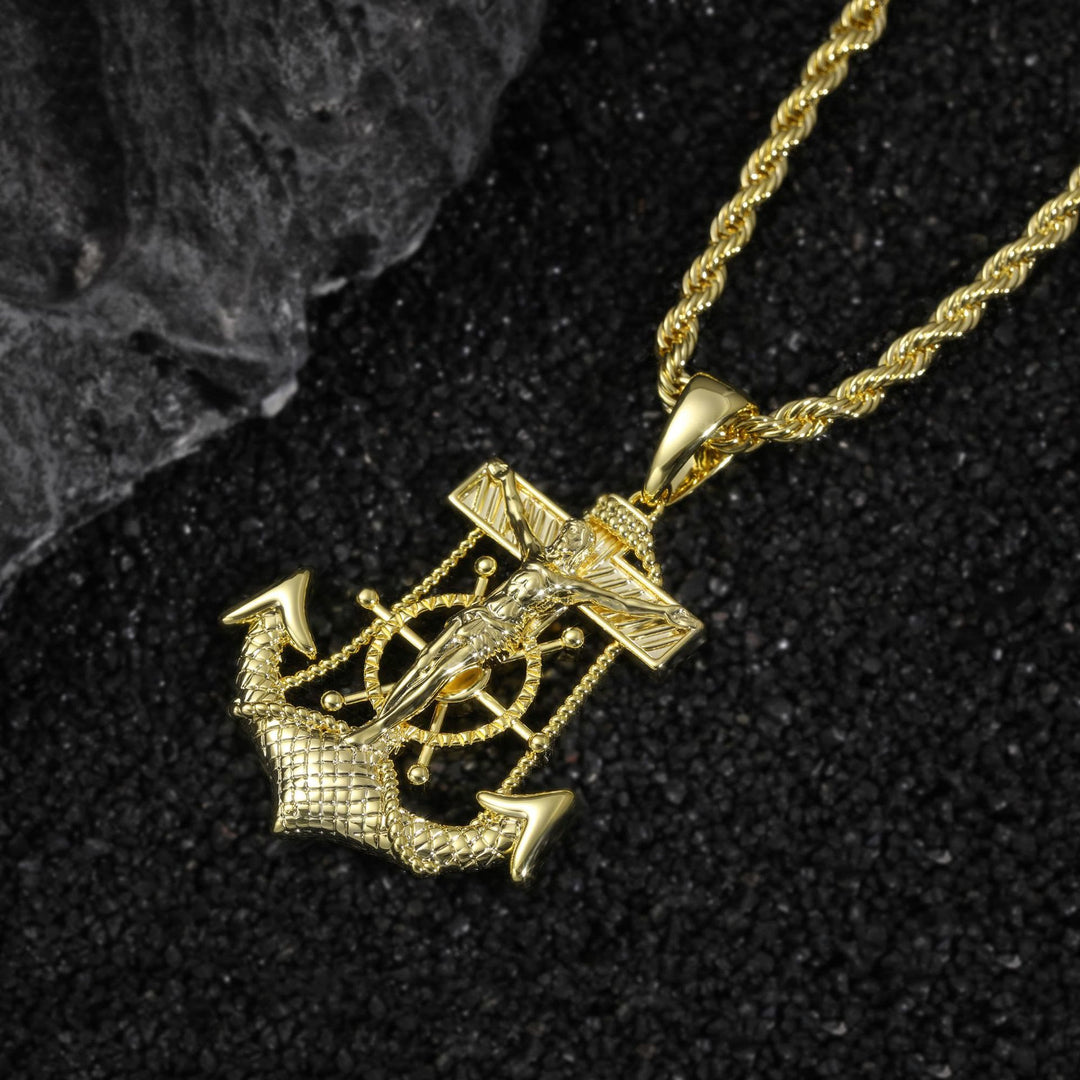 Christianartworkshop Pendentif ancre crucifix à roue de navire intégrée : emblème intemporel d’une confiance spirituelle inébranlable - image 1