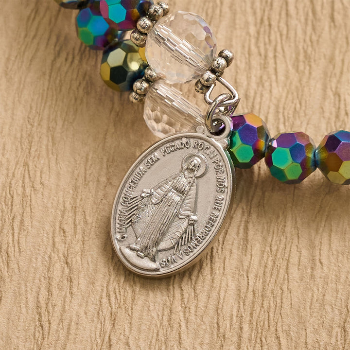 Christianartworkshop Bracelet crucifix orné d'une médaille de la Vierge Marie en perles à facettes : emblème personnalisé de la foi céleste inébranlable - image 5