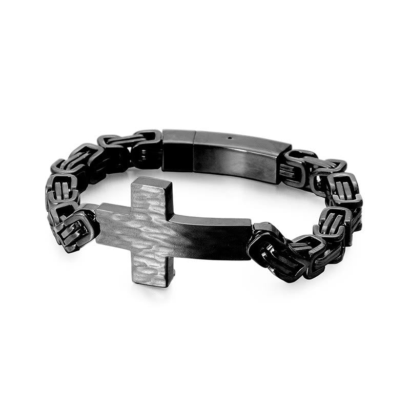 Christianartworkshop Bracelet croix plate à texture martelée : emblème personnalisé de la foi céleste inébranlable - Noir - image 4