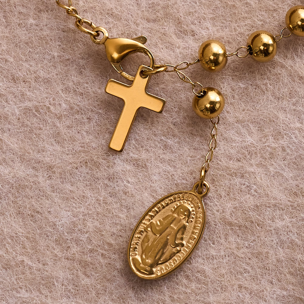 Christianartworkshop Bracelet d'extension avec pendentif croix et médaille de la Vierge Marie, perles rondes lisses : emblème personnalisé de la foi céleste inébranlable - image 5
