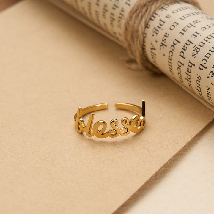 Christianartworkshop Bague ajustable ouverte avec inscription cursive « Parole bénie » : Emblème personnalisé de foi céleste inébranlable - image 3