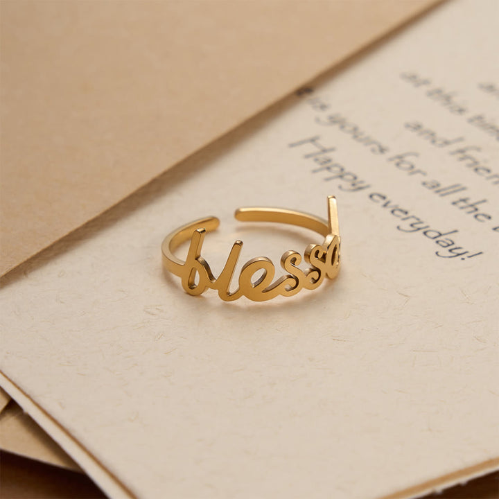 Christianartworkshop Bague ajustable ouverte avec inscription cursive « Parole bénie » : Emblème personnalisé de foi céleste inébranlable - image 4