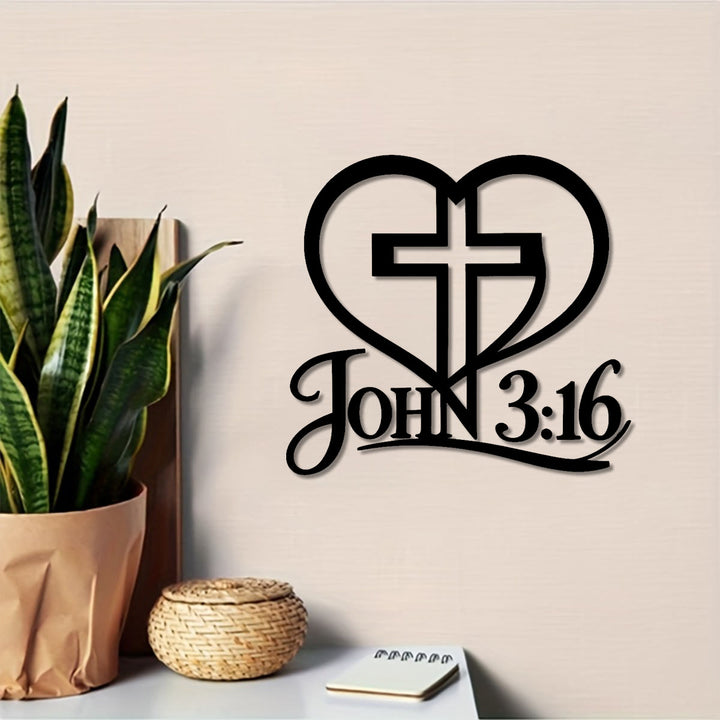 Christianartworkshop Croix en forme de cœur avec inscription Jean 3:16, décoration murale en métal : emblème intemporel de la grâce rédemptrice sacrée - image 3