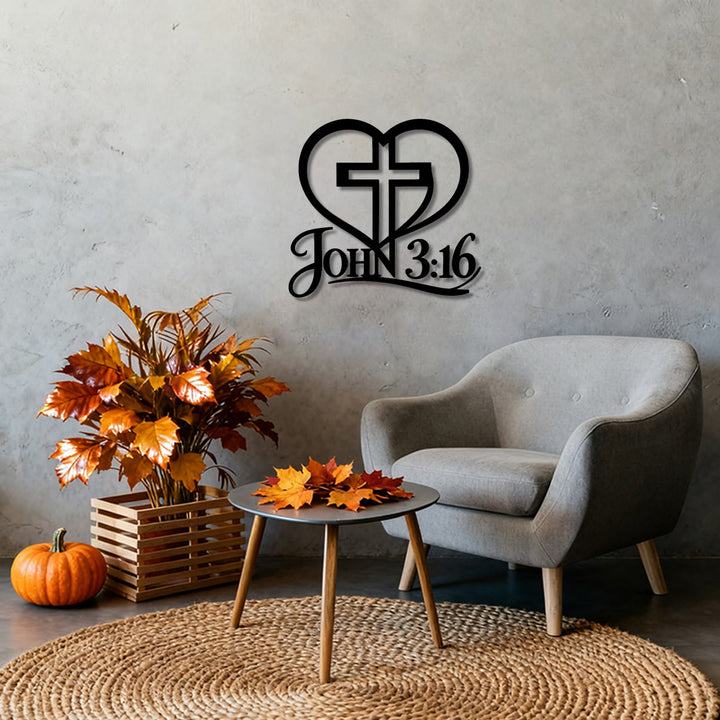 Christianartworkshop Croix en forme de cœur avec inscription Jean 3:16, décoration murale en métal : emblème intemporel de la grâce rédemptrice sacrée - image 2