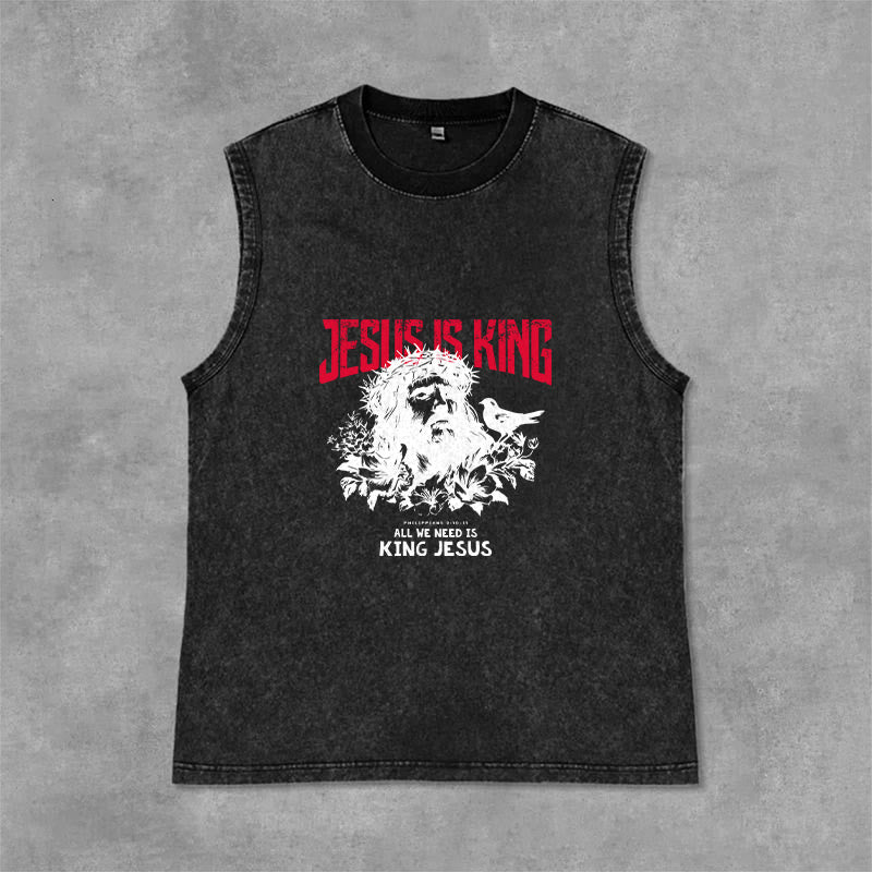 Christianartworkshop Débardeur unisexe délavé « Couronne d'épines » Jésus est roi - Noir - 2XL - image 3