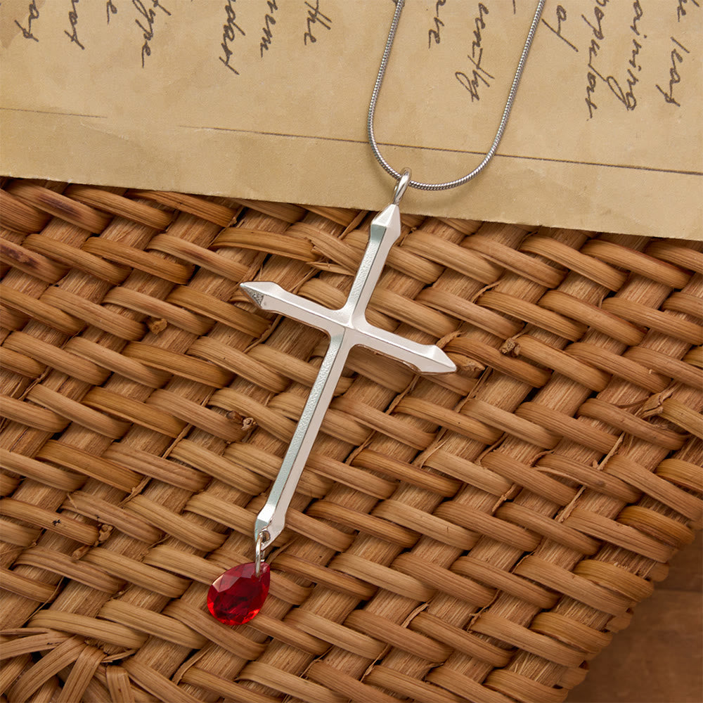 Collier Croix Épée avec pendentif en zircon rouge, Christianartworkshop : un souvenir sacré pour les croyants - image 1