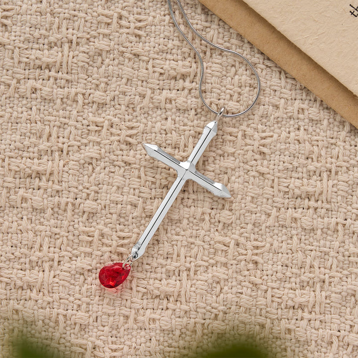 Collier Croix Épée avec pendentif en zircon rouge, Christianartworkshop : un souvenir sacré pour les croyants - image 3